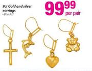 9ct Gold And Silver Earring Banded-Per Pair