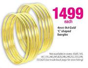 9ct Gold 'C' Shaped Bangles-4mm Each