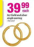9ct Gold And Silver Single Earring Banded Each