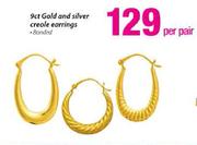 9ct Gold And Silver Creole Earring Banded-Per Pair