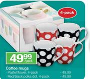 Coffee Mugs Red/Black Polka Dot-4 Per Pack