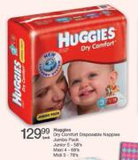 Huggies Dry Comfort Disposable Nappies Jumbo Pack Junior 5-58's/Maxi 4-68's/Midi 3-78's Per Pack