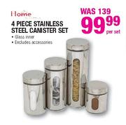 Home 4 Piece Stainless Steel Canister Set Glass Inner-Per Set