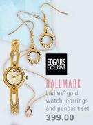 Hallmark Ladies Gold Watch,Earrings And Pendant Set