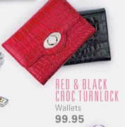Red & Black Croc Turnlock Wallets