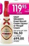 Sally William's Finest Biscotti Cream Liqueur Or Nougat Cream-6x750ml Each