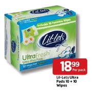Lil-Lets Ultra Pads 10 + 10 Wipes-Per Pack