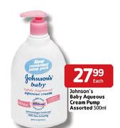 Johnson's Baby Aqueous Cream Pump Assorted-500ml Each