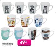Blue Floral, Coffee Beans, Chairs Cafe Or Chandelier Coffee Mugs-Per 4 Pack