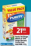 Purity 1st Stage Maize Or 2nd Stage Banana Cereal Just Add Milk-450gm Each