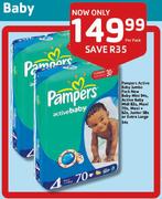 Pampers Active Baby Jumbo Pack New Baby Mini-94s, Active Baby Midi-82s, Maxi-70s, Maxi+ 62s, Junior-