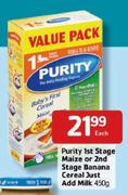 Purity Ist Stage Maize Or 2nd Stage Banana Cereal Just Add Milk-450g Each