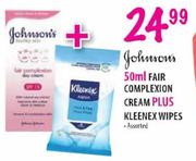 Johnsons Fair Complexion Cream-50ml Plus Kleenex Wipes
