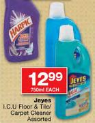 Jeyes I.C.U Floor & Tile/Carpet Cleaner-750ml Each