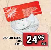 Zap Ext Cord-3m Each