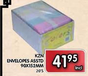 KZN Envelopes Asstd-90 X 152mm-20 Per Pack