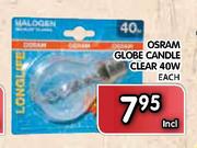 Osram Globe Candle Clear 40W-Each