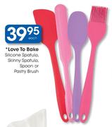 Love To Bake Silicone Spatula, Skinny Spatula, Spoon Or Pastry Brush-Each