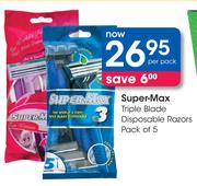 Super-Max Triple Blade Disposable Razors-5 Per Pack