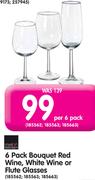 6 Pack Bouquet Red Wine, White Wine Or Flute Glasses-Per 6 Pack