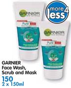 Garnier Face Wash, Scrub And Mask-2x150Ml