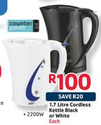 Counter Point 1.7L Cordless Kettle Black Or White 2200W-Each