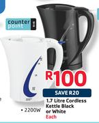 Counter Point 1.7Ltr Cordless Kettle Black Or White-Each
