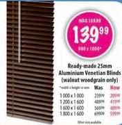 Ready-Made 25mm Aluminium Venetian Blinds (Walnut Woodgrain Only)-1600 x 1600