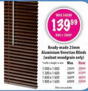 Ready-Made 25mm Aluminium Venetian Blinds (Walnut Woodgrain Only)-1000 x 1000