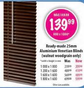 Ready-Made 25mm Aluminium Venetian Blinds (Walnut Woodgrain Only)-600 x 1000