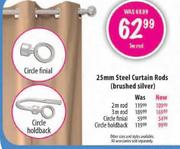 Steel Curtain Rods (Brushed Silver) 25mm-3m Rod