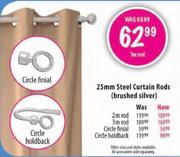 Steel Curtain Rods (Brushed Silver) 25mm-1m Rod