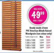 Ready-Made 25mm PVC Venetian Blinds Raised Woodgrain (Tan Colour Only)-600 x 1000