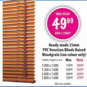 Ready-Made 25mm PVC Venetian Blinds Raised Woodgrain (Tan Colour Only)-1600 x 1600