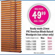 Ready-Made 25mm PVC Venetian Blinds Raised Woodgrain (Tan Colour Only)-1800 x 1600