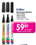 Artline Black Permanant Markers EK70/EK90/EK700-3'Pack