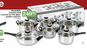 Essentials Stainless Steel Cookware Set With Glass/Stainless Steel Lids-12 Piece Per Set Per Set