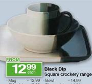 Black Dip Square Crockery Mug Each