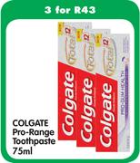 Colgate Pro-Range Toothpaste - 3 x 75ml