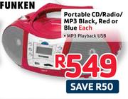 Telefunken Portable CD/Radio/MP3 Black, Red Or Blue