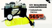 12V Swaardiens Lugkompressor Dubbelsilinder 56L/Min PU68