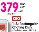Aro 8L Stainless Steel Rectangular Chafing Dish-Each