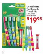 DentalMate Toothbrush Travel Kit 4's Brushes Plus Timer  
