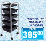 Lucky Trolley Med Salon 5 Tray Chrome-Each