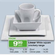 Linear White Square Crockery Range Dinner Plate-each