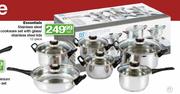 Essentials Stainless Steel Cookware Set with Glass/Stainless Steel Lids-12 Piece per set