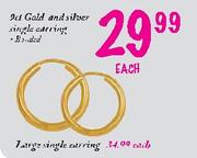 9ct Gold & Silver Large Single Earrings-per pair