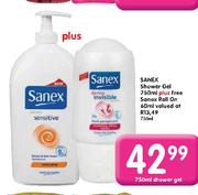Sanex Shower Gel 750ml + Free Sanex Roll On 