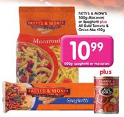 Fatti's & Moni's Macaroni or Spaghetti-500g + All Gold Tomato & Onion Mix-410g