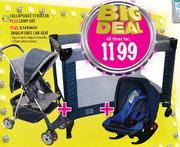 Little One Collapsible Stroller + Camp Cot + Safeway Snug N' Safe Car Seat